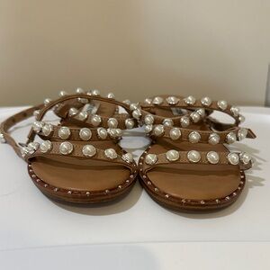 Steve Madden Pearl-Studded Tan Sandals
